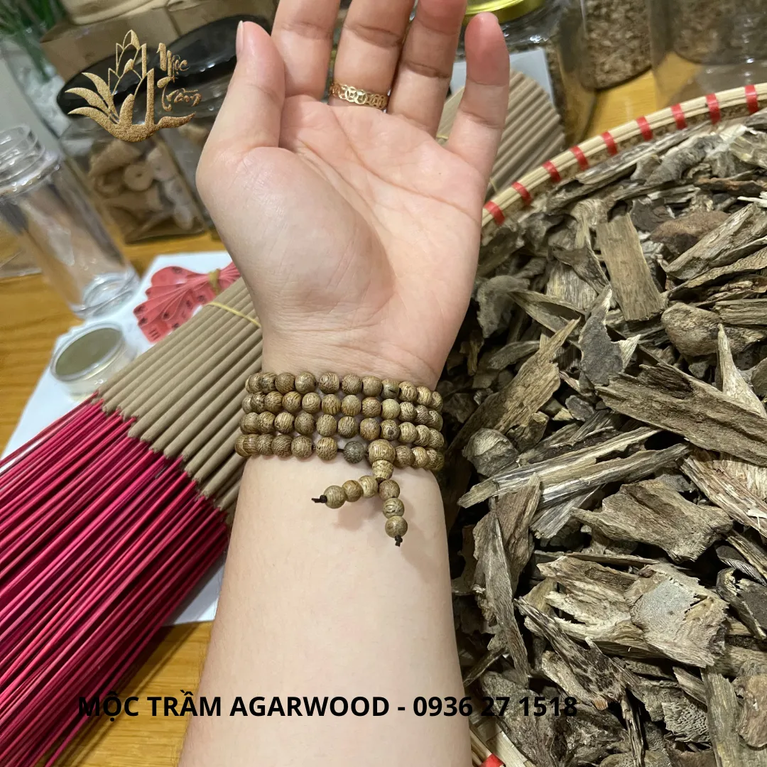 108 Bead Agarwood Mala Bracelet – Natural Kien Toc Oud from Khanh Hoa (6mm)